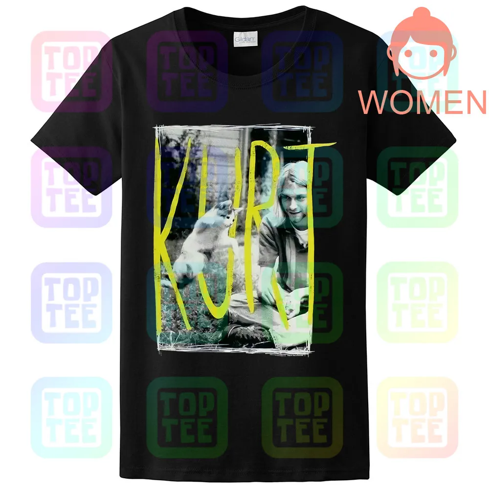 WOMEN-BLACK Kurt Cobain& Kitten Cat 90s Icon Nirvana черная футболка Новинка! Панк гранж(3D5 - Цвет: WOMEN-BLACK