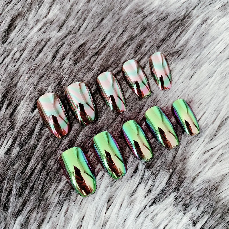 

24pcs Popular Ladies DIY Flame Fake Nails Aurora Cool Girls Long Style Art Tips Decorative false nail tips with glue