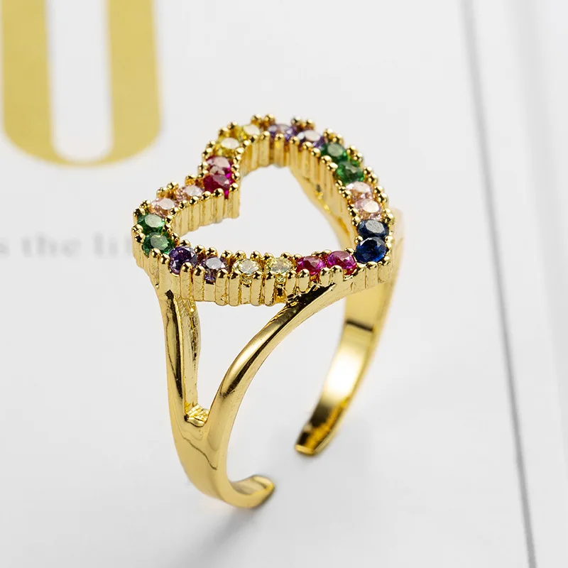 

2021 New European And American Rainbow Color Zircon Jewelry Wild Simple Zircon Engagement Ladies Ring