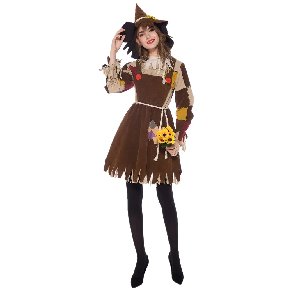 

Halloween The Wizard of OZ Pumpkin Patch Scarecrow Cosplay Costume Clown Circus Party Gown Joker Parent-Child Dress