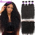 4x4 5x5 13x4 бразильские волнистые пряди с фронтальной 100% девственные человеческие волосы пряди с закрытием глубокие вьющиеся волосы с фронтальной