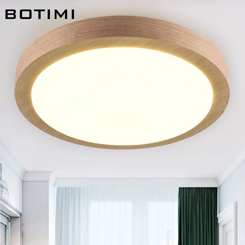 BOTIMI 220 В круглый светодиодный потолочный светильник из цельного дерева для