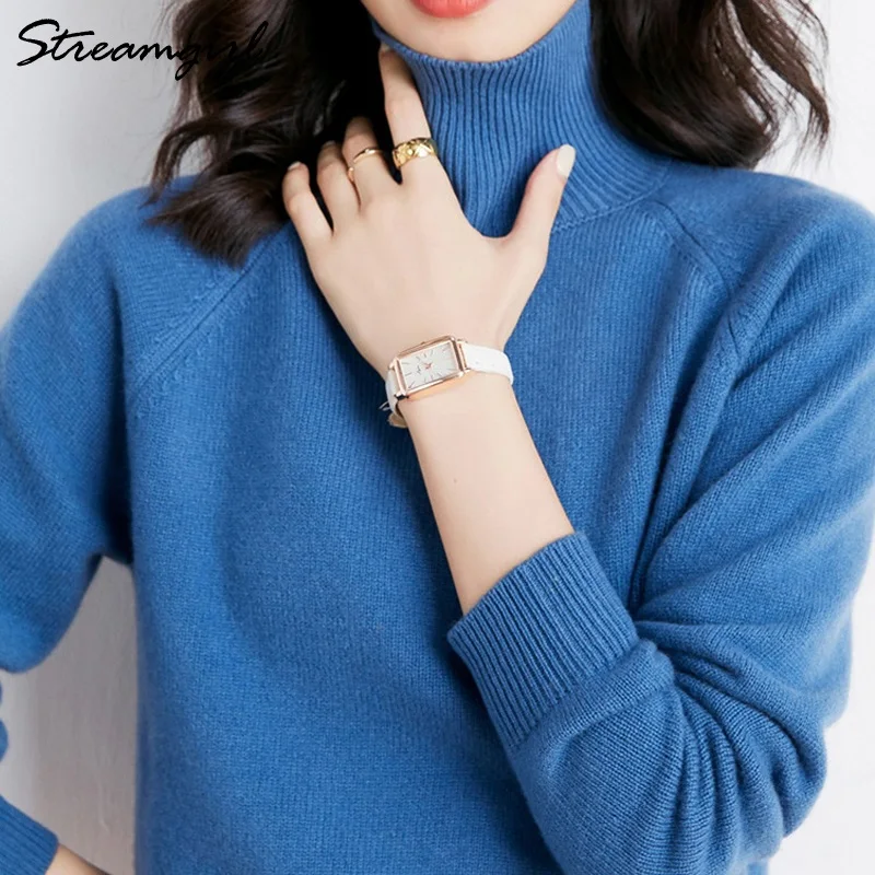 Теплый плотный зимний свитер женские пуловеры с высоким воротником элегантные