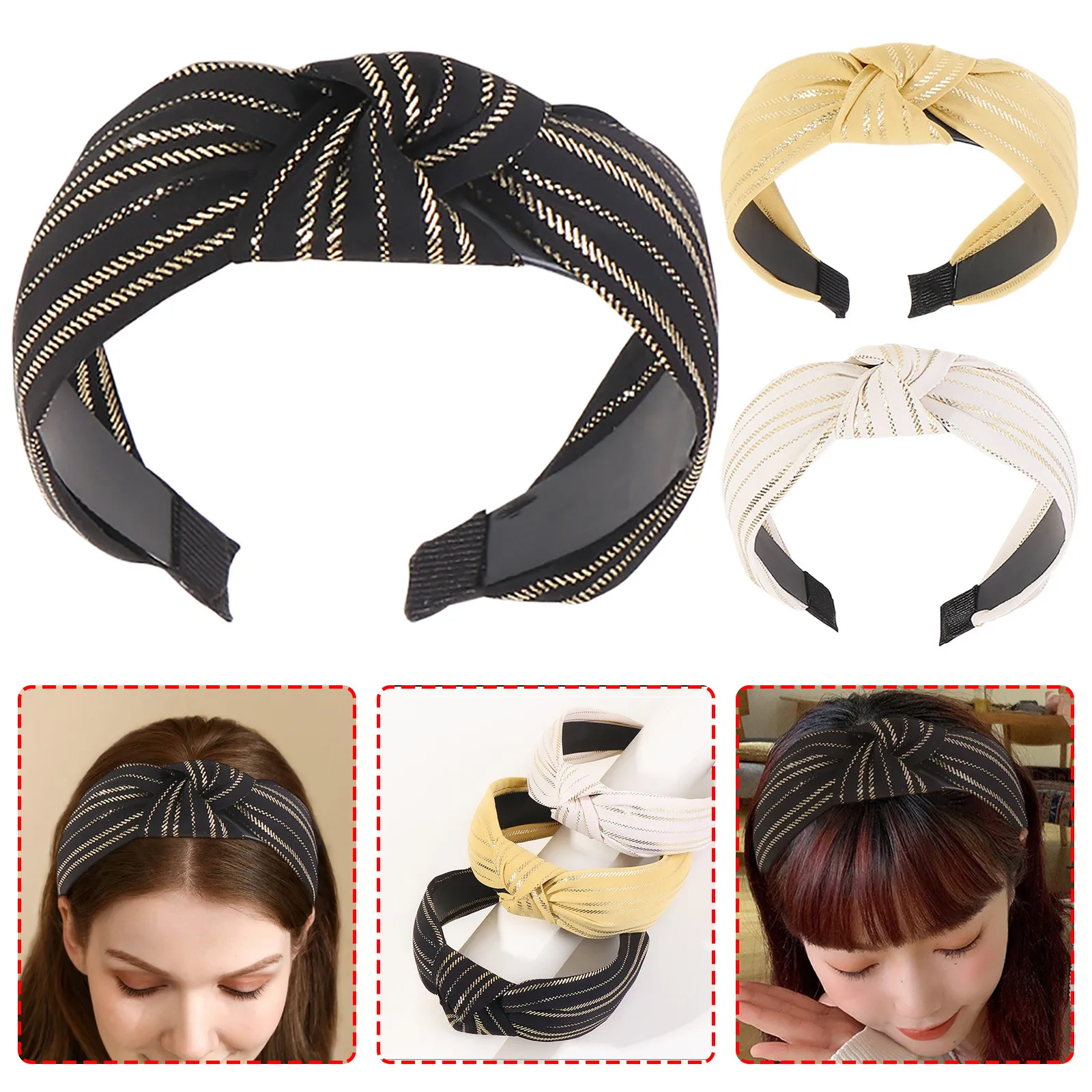 Модная тканевая повязка на голову нескользящая перекрестная Женская широкая