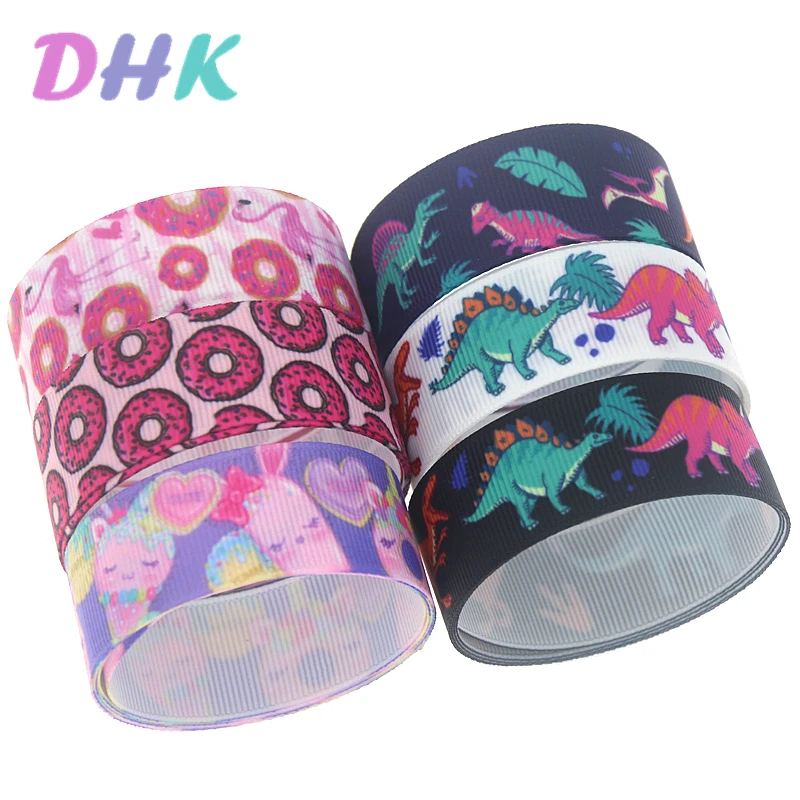 

Головной убор DHK в виде пончика, капкейка, динозавра, с принтом Grosgrain ленточный аксессуар, украшение для волос, сделай сам, оптовая продажа, OEM ...