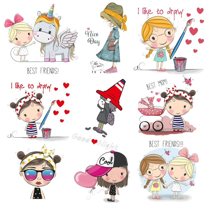 Милые девушки патч для переноса утюгом мультфильм нашивки в форме единорога