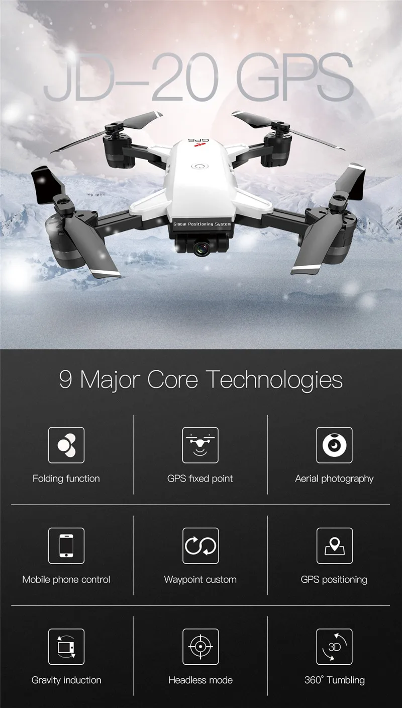 

JDRC JD-20G JD20G GPS Dynamic Follow WiFi FPV With 1080P HD Camera Foldable RC Drone Quadcopter RTF Surround Action