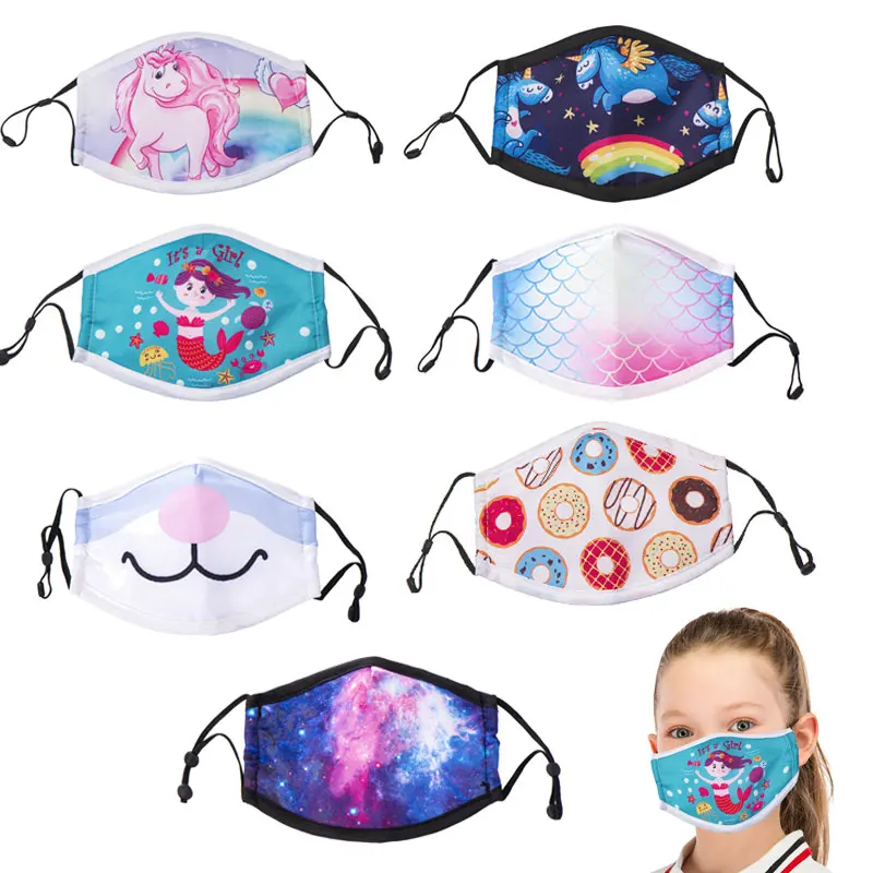 Маска детская с мультяшным принтом единорога Мягкая тканевая многоразовая
