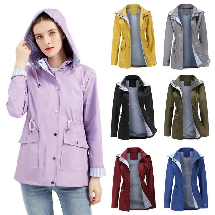 

2021 New Styled Detachable Hood Windbreaker, Water Repellent Windcoat, Women's Striped Lining Jacket, Plus sized ladies' Coat