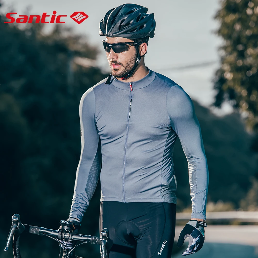 

Santic Cycling Jersey Men's Long Sleeve Tops Mountain Bike Shirts Bicycle Jacket with Pockets Sun-protective Sports Clothing