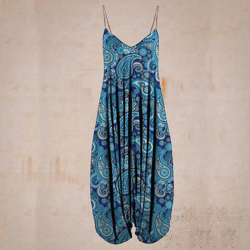 

Women Casual Loose Playsuit 2021 Summer Harajuku Vintage Printed Sexy Sling Off Shoulder Cropp Trousers Jumpsuit Streetwear