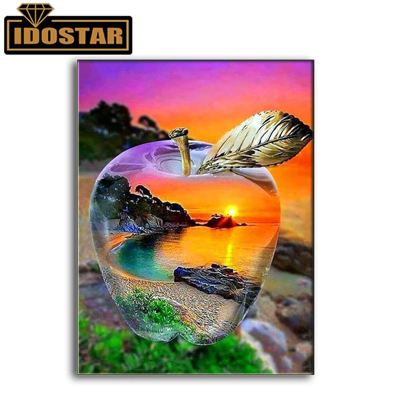 Полностью квадратная/круглая дрель 5D DIY Алмазная картина &quotЗакат яблоко море&quot