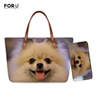 FORUDESIGNS 2 шт. модные сумки и кошельки с милым изображением Померанской собаки, женские сумки, сумка-тоут для женщин, дорожные кошельки из полиуретана