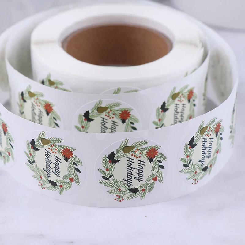 

500pc/roll Floral Happy Holidays Stickers Seal Label Handmade Custom Scrapbooking For Gift Decoration Stationery Stickers
