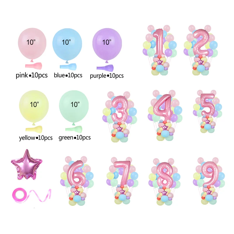 

63pcs Pink Number Balloon Set 40inch Foil Number Globos Kids Birthday Baby Shower Wedding Anniversary Party Decoration