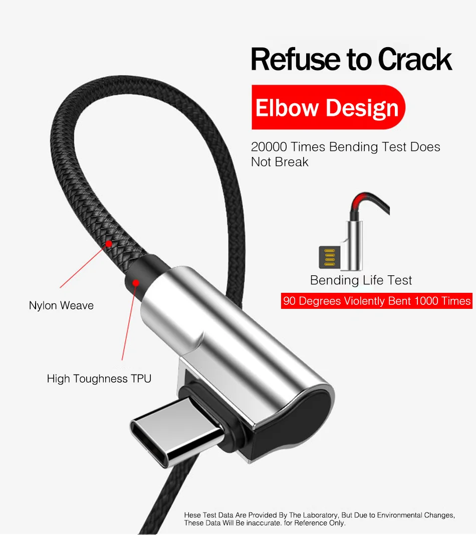 90 градусов usb type-C кабель YKZ Быстрая зарядка USB-C кабель двойной изгиб Реверсивный type-C кабель для передачи данных для Xiaomi samsung huawei