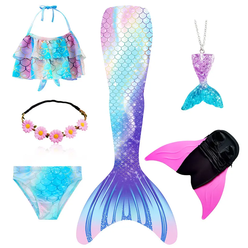 

Fantasy Kids Girls Swimming Mermaid tail Mermaid Costume Cosplay Children Christmas Birthday Gift Swimsuit can add Monofin Fin