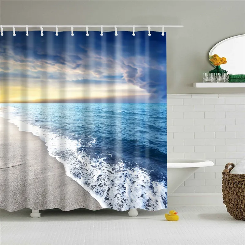 Seascape Shower Curtain High Quality Boho Home Decor Washable Bath Curtains Bathroom Polyester Fabric Screen With Hooks | Дом и сад