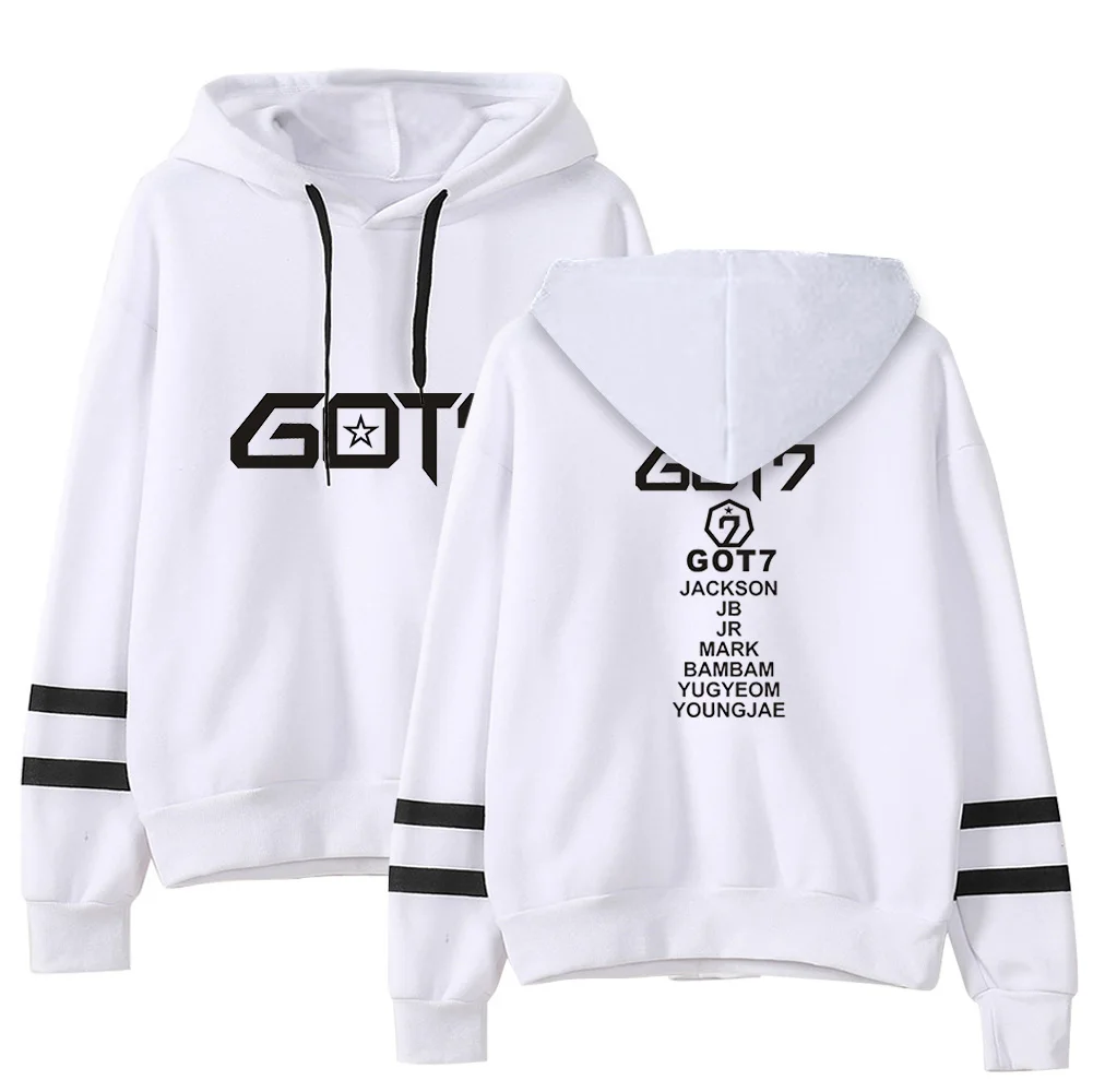 

GOT7 Kpop Streetwear Women Hoodies Warm Pullovers Korean Loose Sweatshirts Streetwear Hip Hop Autumn Female Cute Striped Clothes