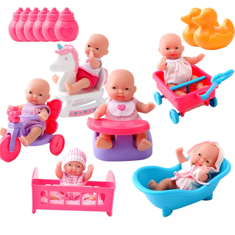 6 dolls 6 parts WOWCHEER 12 см 6 шт. Bebes Reborn мини детские куклы с Колыбель Ванна Мягкие силиконовые маленькие куклы реалистичные Kawaii Игрушки для девочек - Цвет: 6 dolls 6 parts