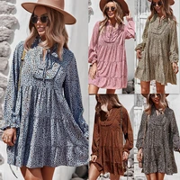 independent design of new long sleeve dress in us station long sleeve floral casual a line skirt in autumn and winter of 2021