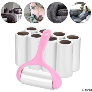 9 Rolls + 1 Handle Sticky Roller Sticky Dust Paper Tearable Adhesive Brush Clothes Lint Brush Hair Remover Kit with Handle