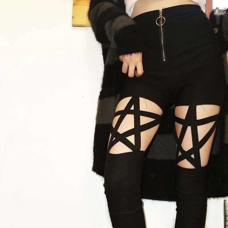 Женские леггинсы NiceMix в стиле рок на шнуровке Готическая бандажная Клубная