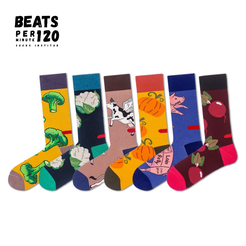 

BPM120 Food Animal Cotton Crew Sock Men Women All Season Novelty Funny Cartoon Tube Stocking Sport Hip Pop Harajuku Nutriology