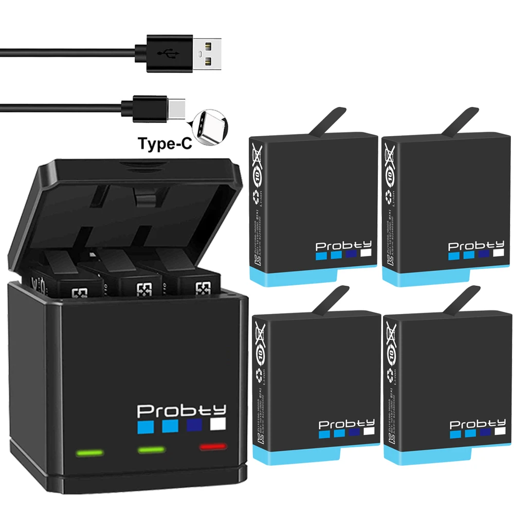

Probty decoding li battery for Gopro 8 7 6 and 3 in 1 storage box charger for go pro hero 8 6 7 hero8 camera