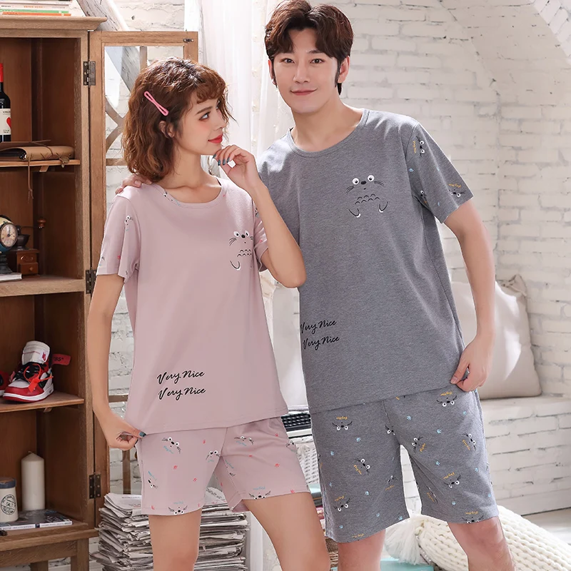 Повседневная одежда для сна с коротким рукавом влюбленных комплект из двух