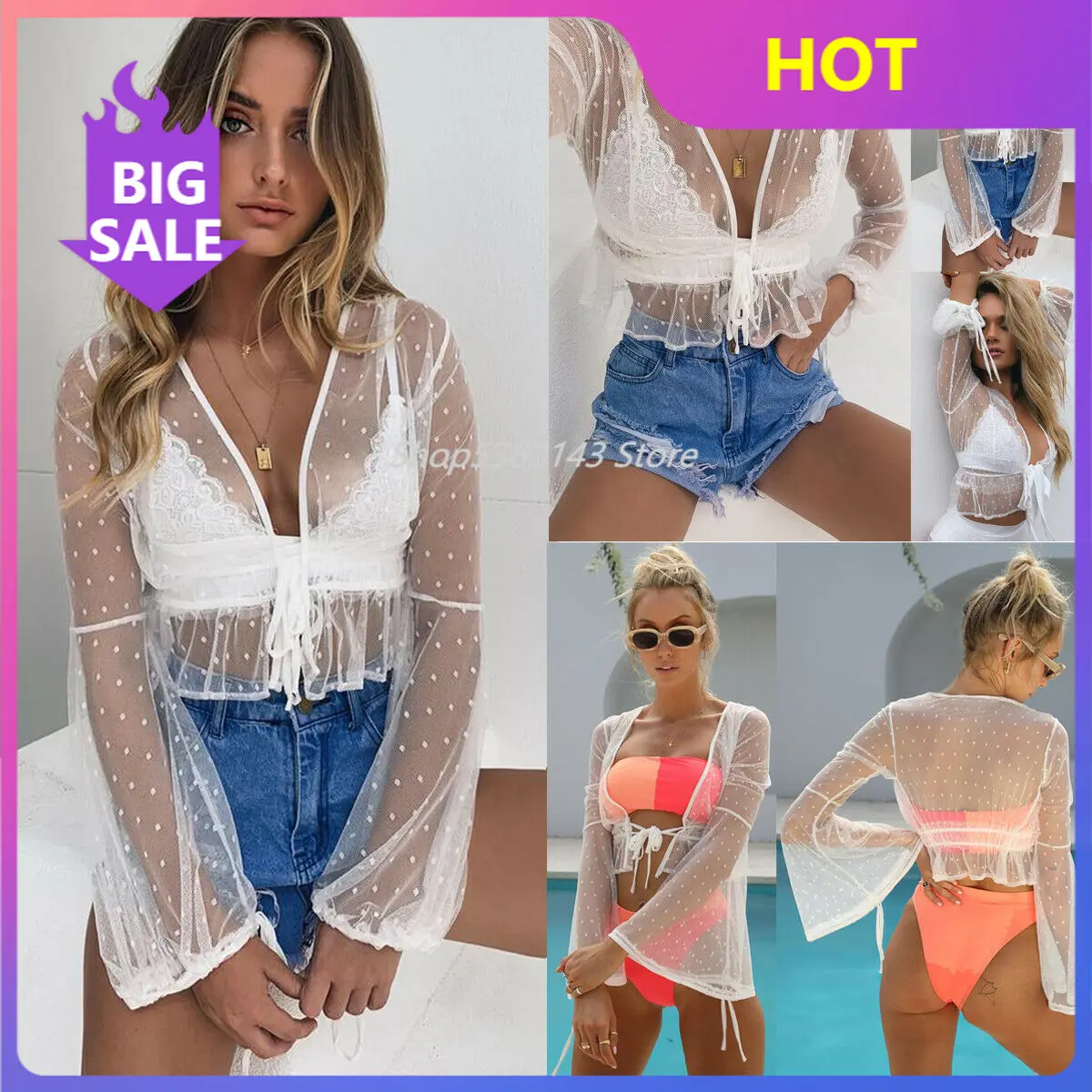 Новинка 2021 сексуальная женская белая короткая накидка летнее кружевное бикини в