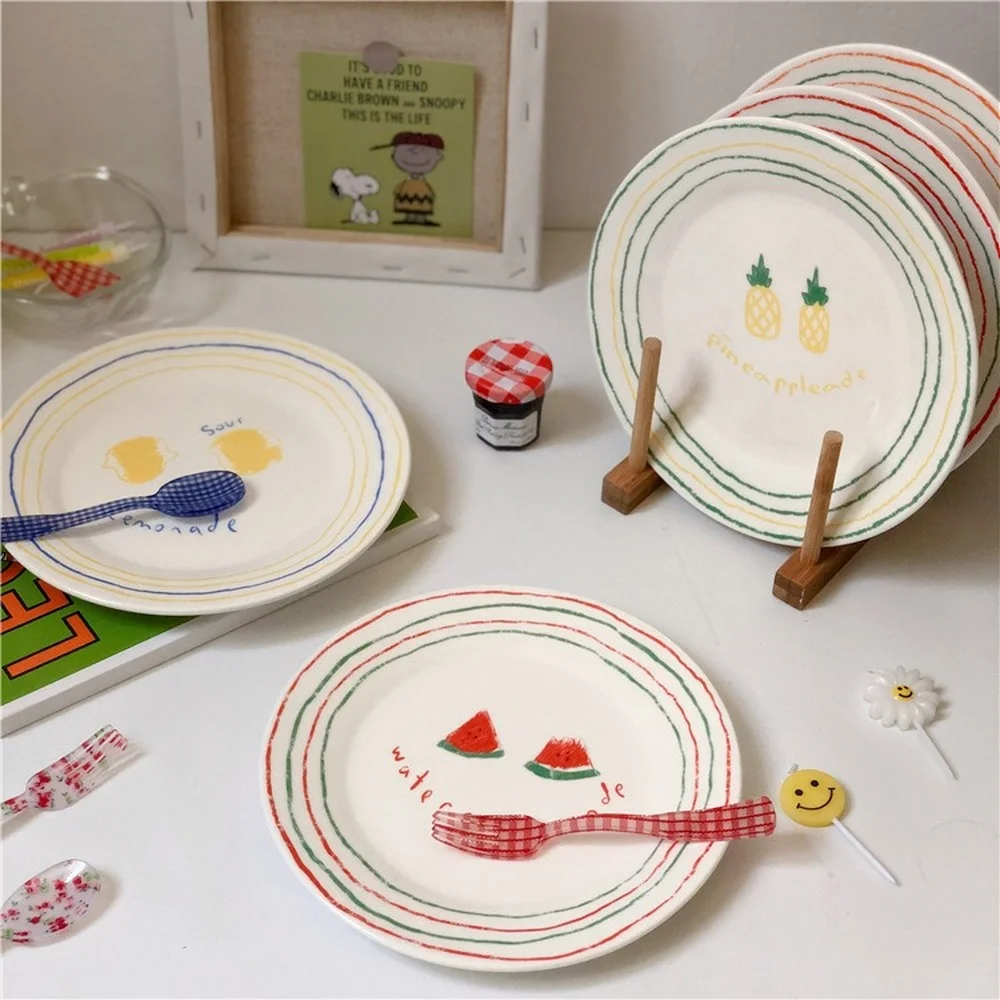 

Summer Small Fresh Korean Ins Style Hand Painted Lovely Fruit Dessert Ceramic Plate Home Creative Dish