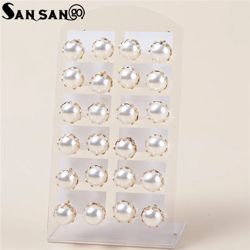 

12pair/set Round Imitation Pearls Stud Earrings For Women Girls Earring Set Fashion Jewelry 7mm 9mm 11mm