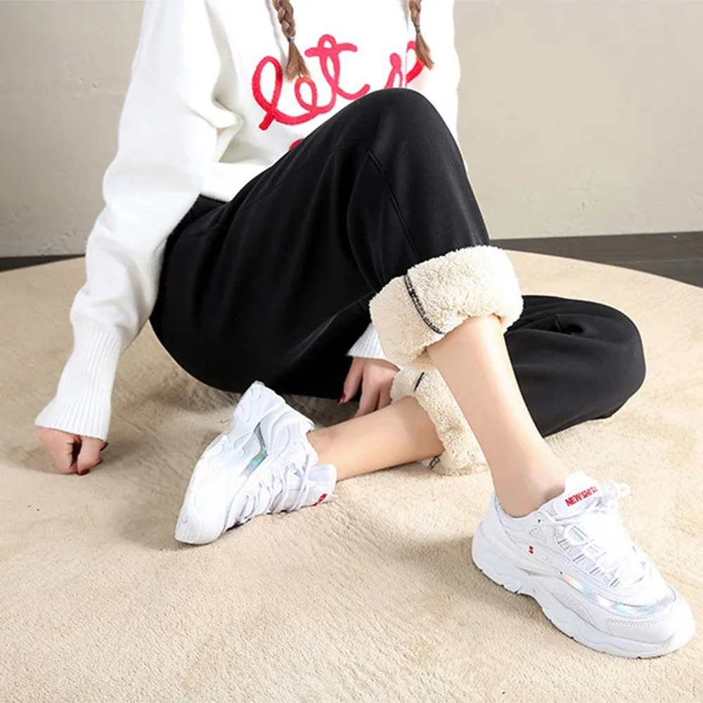 

Winter Women Gym Sweatpants Workout Fleece Trousers Solid Thick Warm Winter Female Casual Pantalones
