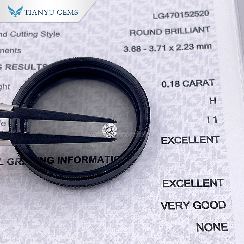 

Tianyu Gems CVD Round 0.18ct H I1 2EX VG Lab Grown Diamonds IGI 3.68*3.71*2.23mm Synthetic Diamonds Loose Stone For Ring Jewelry