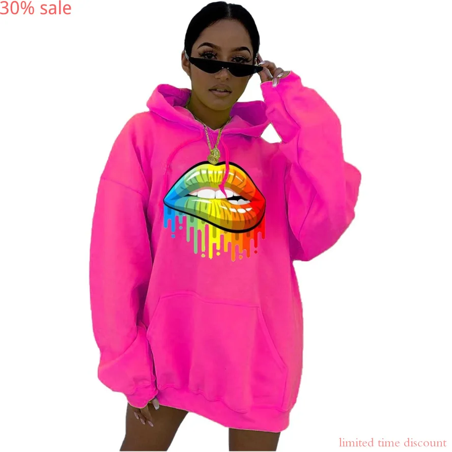 Женская толстовка с капюшоном черная длинная свободная большого размера принтом