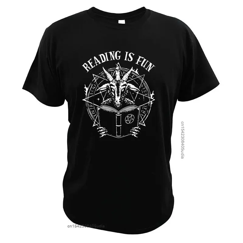 Baphomet T Shirt Satan-Demon Geeks Reading Is Funny Tops Men Culture Parody Digital Print Cotton T-Shirt Fast Ship