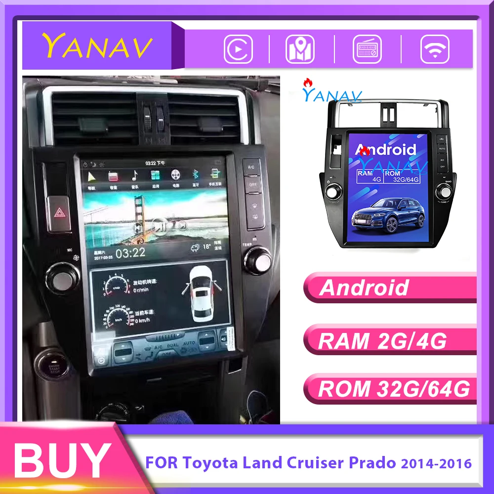 

Автомагнитола на Android с GPS-навигацией для Toyota Land Cruiser Prado 2014-2016 Tesla, автомобильный стерео Мультимедийный DVD-плеер с вертикальным экраном