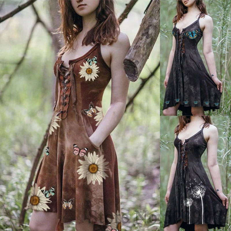 В стиле ретро с принтом в готическом женское сексуальное платье v образным