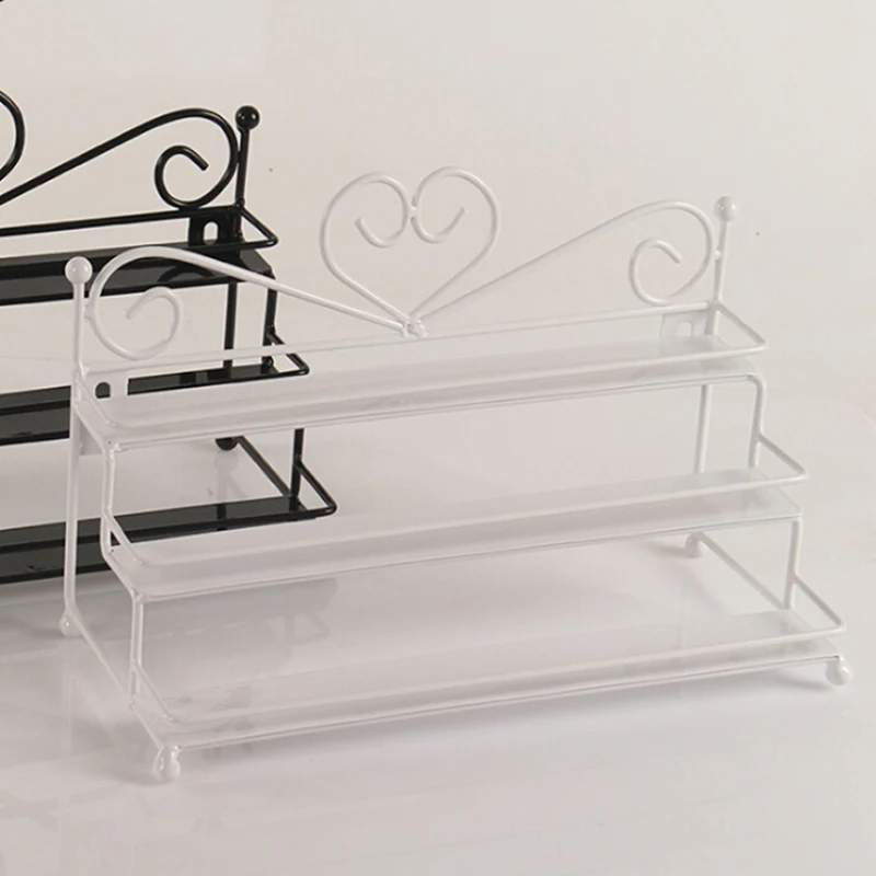 3Tiers Heart Design Metal Nail Display Polish Shelf Cosmetic Varnish Stand HolderWomen Makeup Wall Rack Organizer Case |