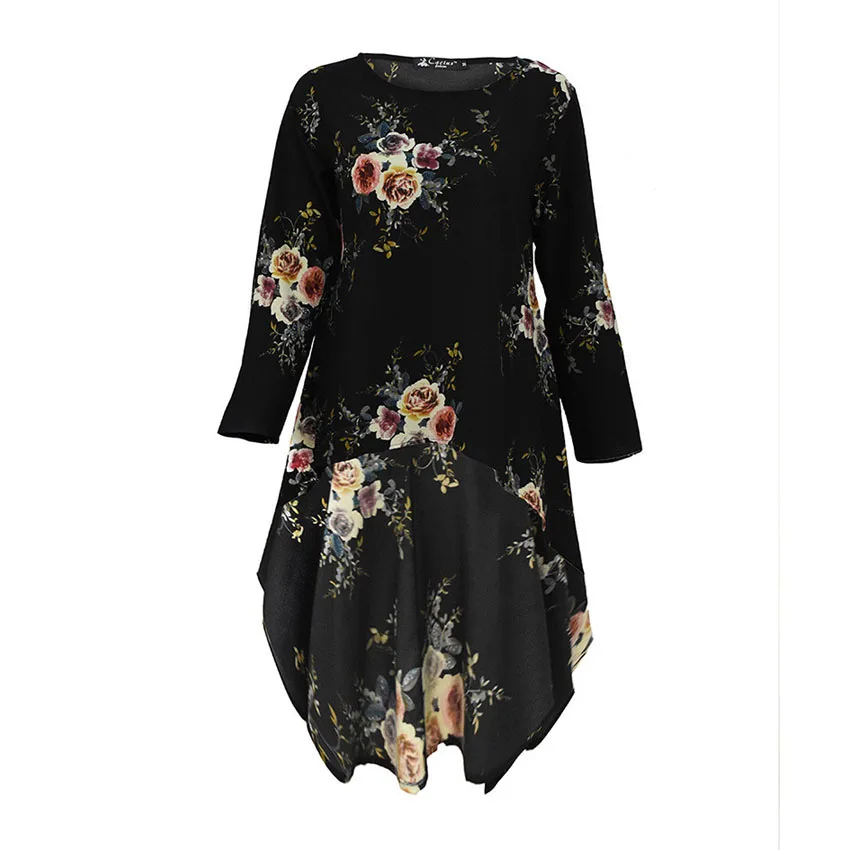 Irregular Style Muslim Tops Women Floral Islamic Dress Abaya Polyester Worship Service Ramadan Eid Mubarak Clothing Costumes