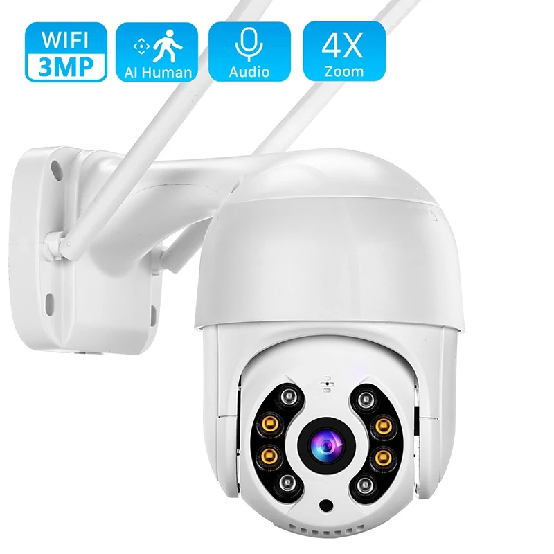 

3MP WiFi IP Camera Outdoor 4X Digital Zoom Ai Human Detect Audio 1080P PTZ Wireless Camera Night Vision Security CCTV IP Cameras