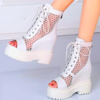 increasing height gladiator sandals womens genuine leather platform wedge summer ankle boots open toe high heel oxfords pumps