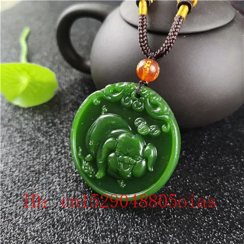 Натуральный зеленый китайский Hetian нефритовый поросенок кулон ожерелье модное