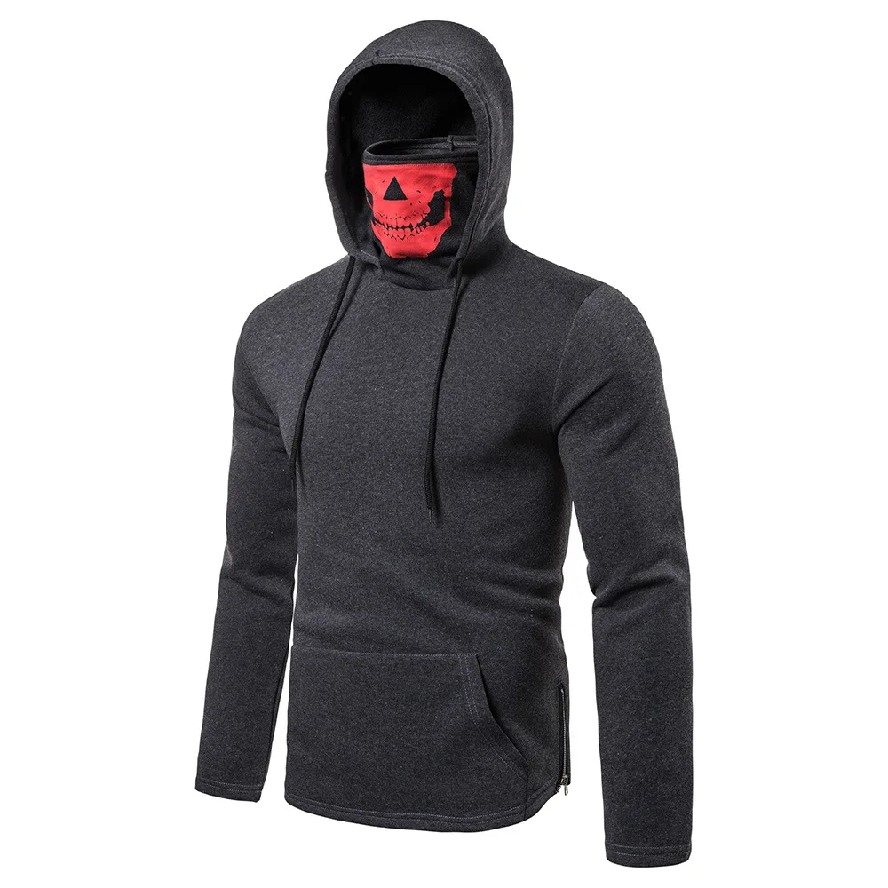 

Blouse Men's Hoodies Mask Skull Pure Color Pullover Hip Hop Streetwear Long Sleeve Hooded Sweatshirt Slim Sports Leisure Sweater