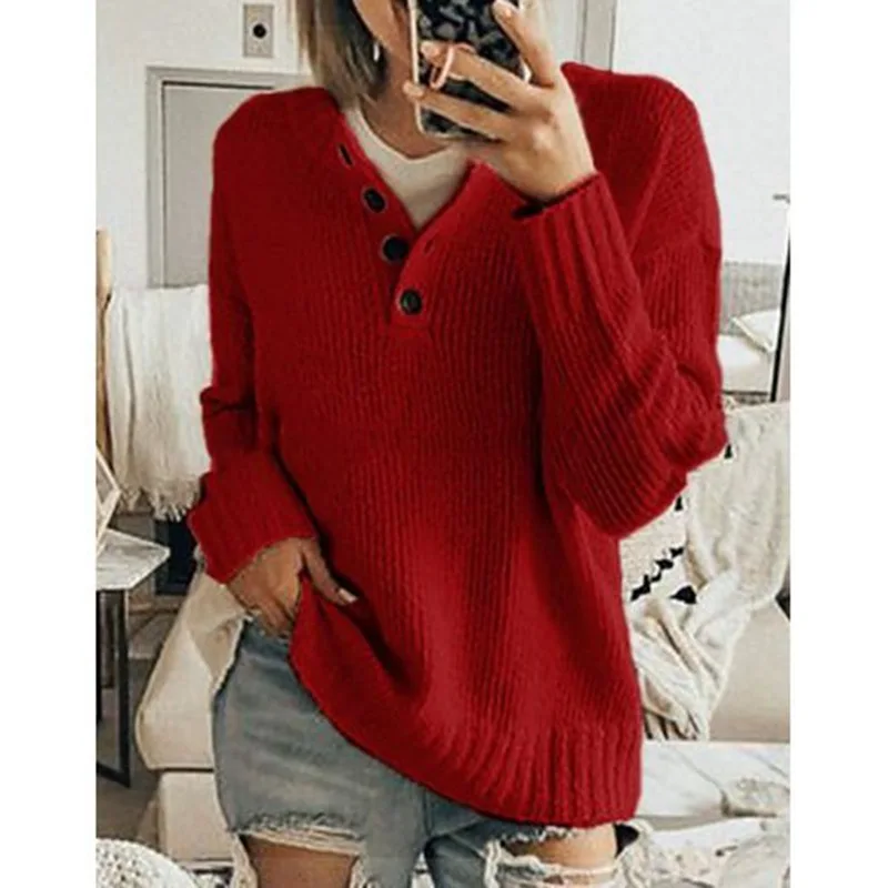 

2021 Women's V-neck Casual Button Loose Long Sleeve Sweater