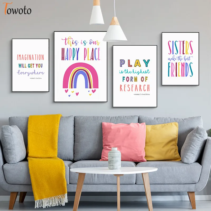 Красочные живопись на холсте мультфильмы для малышей Детская Wall Art спальня