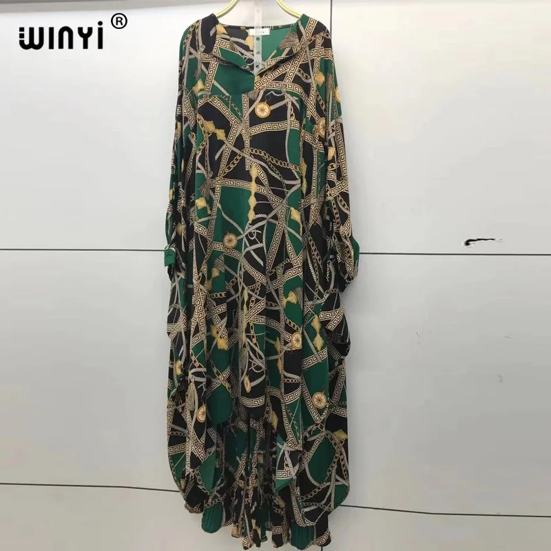 

Africa two-piece suit Bohemian Printed Over Size V-neck Batwing Sleeve Dress Women Elastic Silk Floor Length New Fashion Tide
