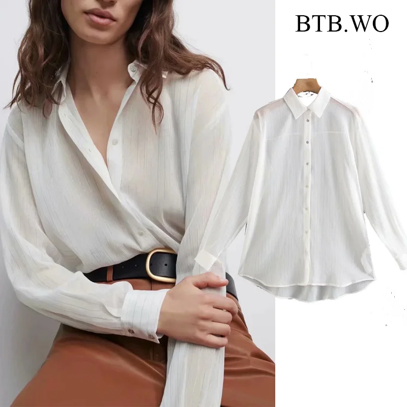 

Блузка BTB.WO Za Женская с длинным рукавом, элегантная рубашка с отложным воротником, шикарные топы, 2021