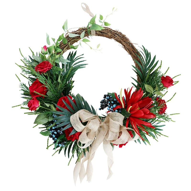 

Artificial Rose Flower Berry Wreath Spring Wreath for Front Door Wall Window Wedding Party Farmhouse Garden Home Decor